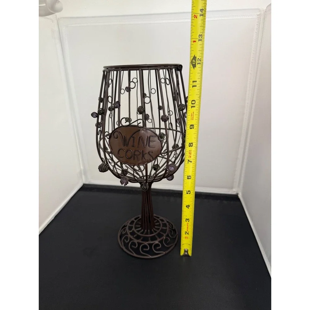 Cork Cage Wine Glass shape Metal Art‎ Sculpture cork holder with Lid Home Decor